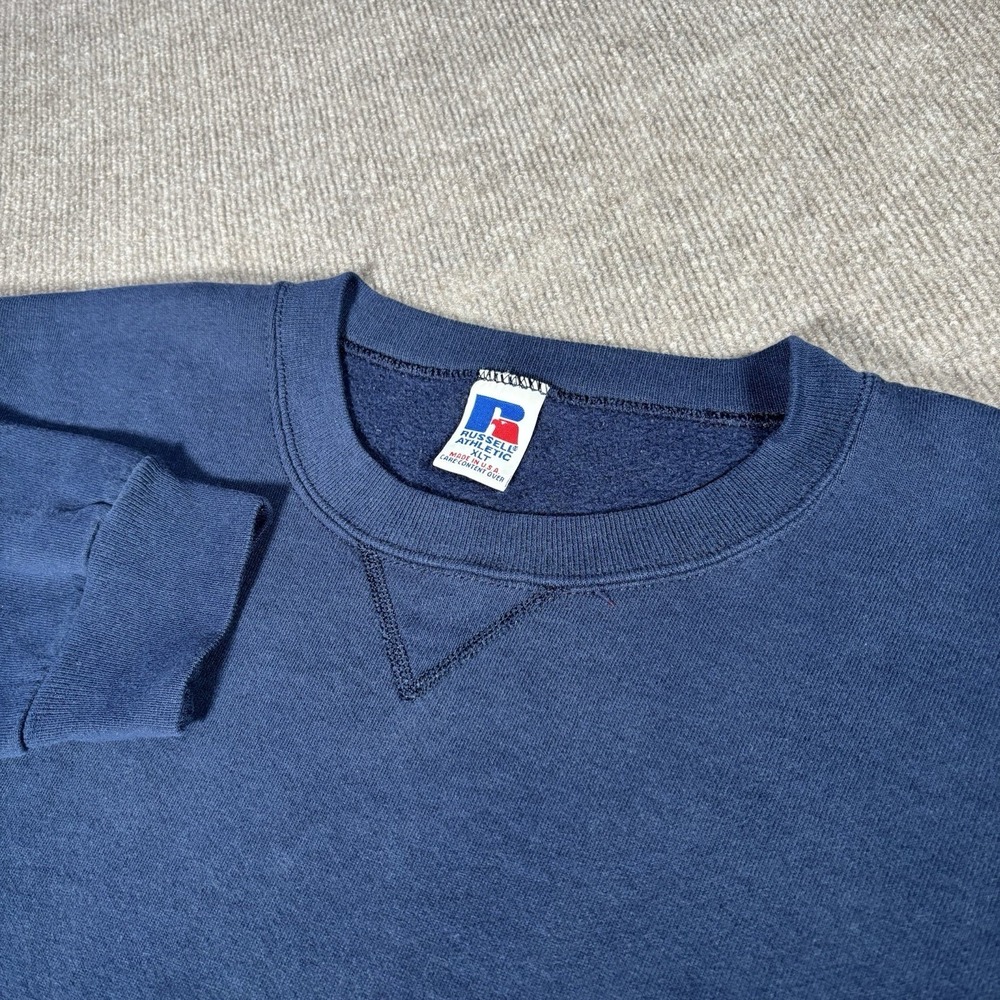 Vintage Russell Athletic Sweatshirt Men XLT Crewneck Navy Blue Blank Made In USA
